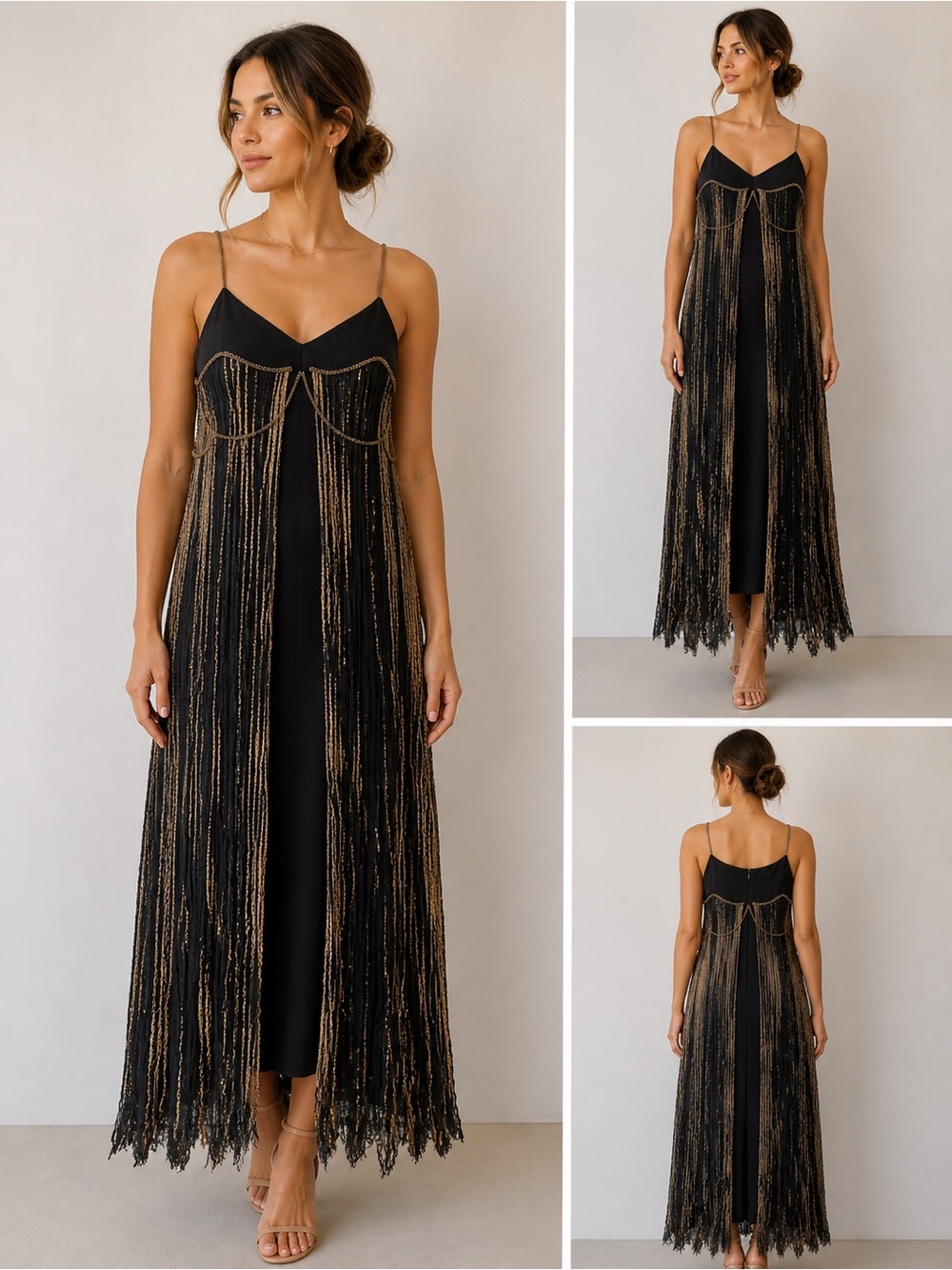 Willow Navy Blue Dress with Gold Beaded Fringe